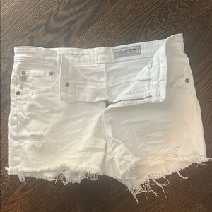 Ag Adriano Goldschmied White Jean Shorts Distressed Frayed Hem